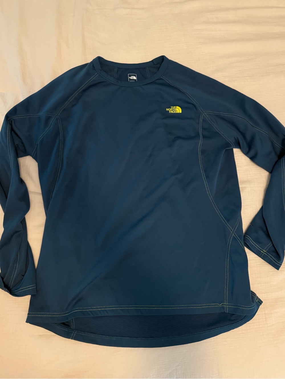 The North Face Men's Navy Long-Sleeve Base layer with Yellow Logo